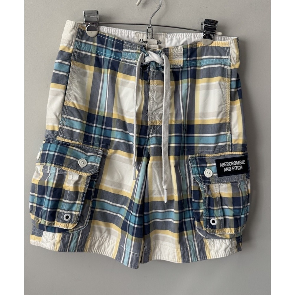 Vintage Abercrombie & Fitch Board Shorts‎ Mens Small Plaid Y2K Cargo Swim Trunks